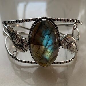 1999 Artisan Silver Labradorite Stone Cuff Bracelet